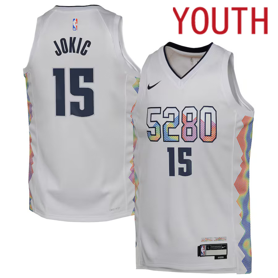 Youth Denver Nuggets #15 Nikola Jokic Nike White City Edition 2024-25 Swingman Player NBA Jersey->golden state warriors->NBA Jersey